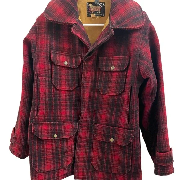 Woolrich Buffalo Plaid VTG 1950s Wool Hunting Mackinaw Coat Made
